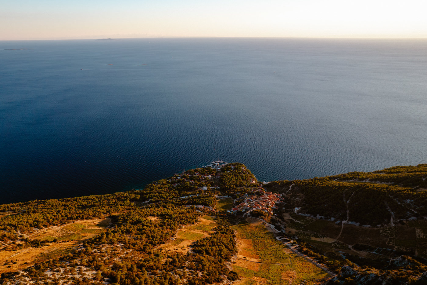 sveta nedjelja on hvar. Panoramic view from st. nicholas, highest peak of hvar island